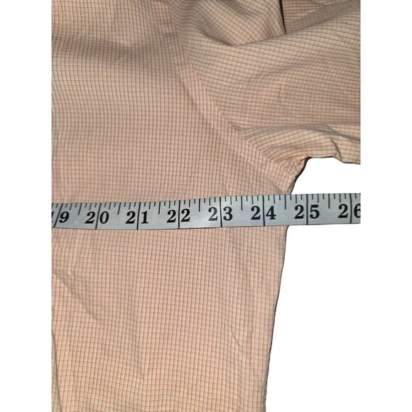 Express 1MX Size L Men's Orange Mini Plaid Long Sleeve Classic Fit Dress Shirt - Picture 5 of 6